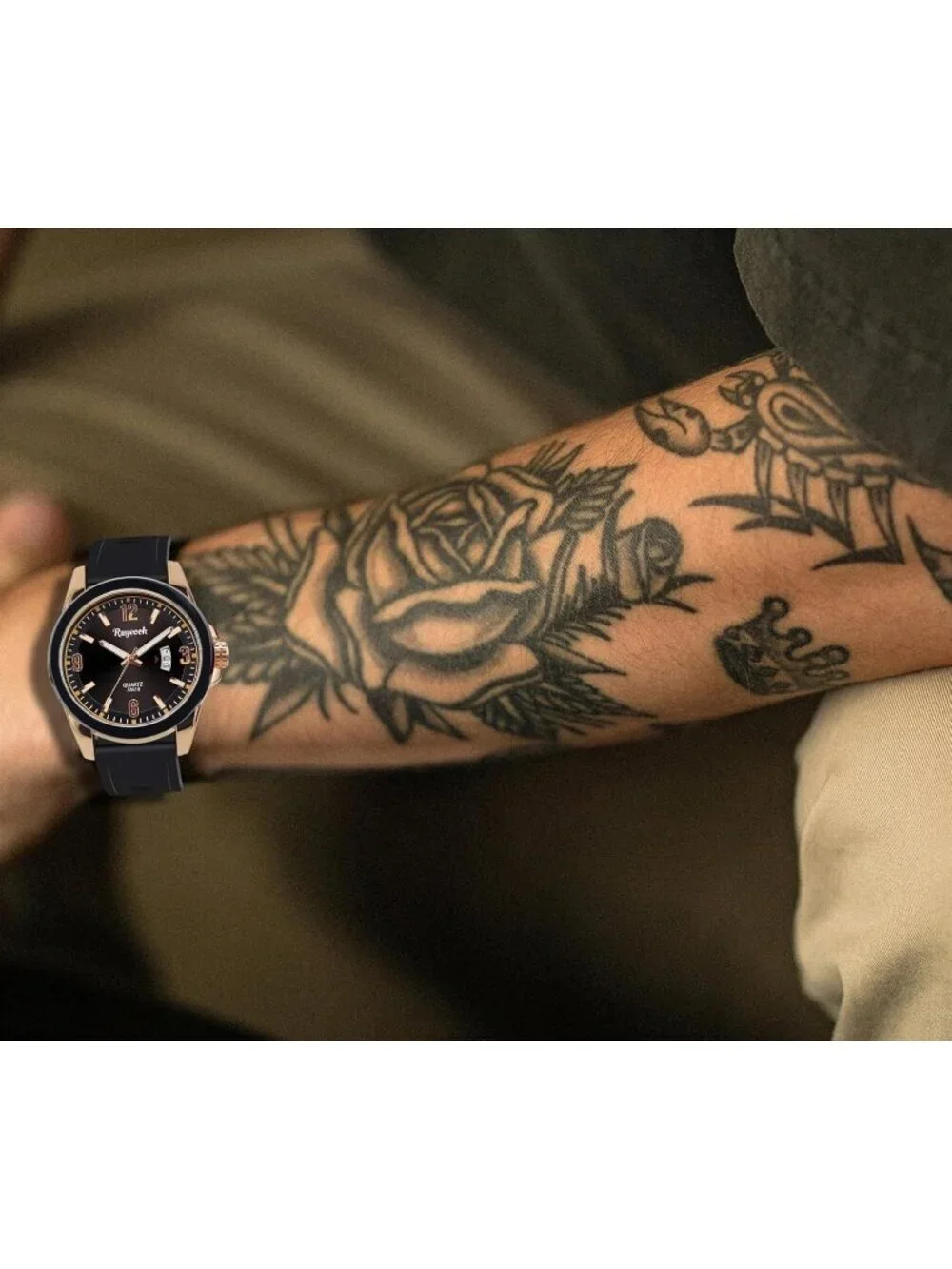 Men's Black And Gold Analog Rubber Silicone Band Waterproof Stylish Wrist Watch